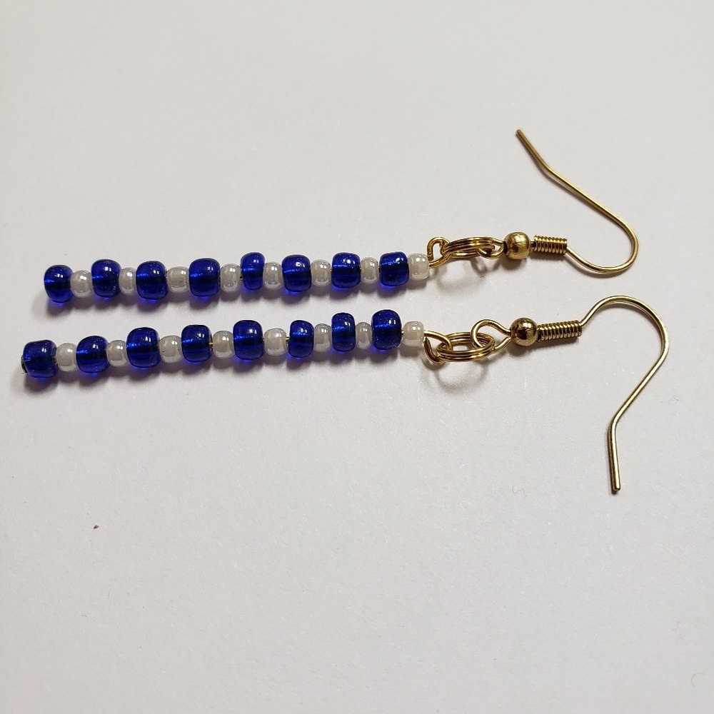Handmade Earrings | Blue & White beads - Picture 3 of 3